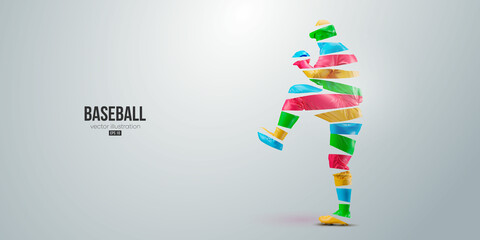 Abstract silhouette of a baseball player on white background. Baseball player batter hits the ball. Vector illustration