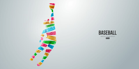 Abstract silhouette of a baseball player on white background. Baseball player batter hits the ball. Vector illustration