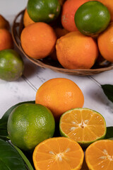 Rangpur, Citrus × limonia or Citrus reticulata × medica, sometimes called the rangpur lime. Selective focus