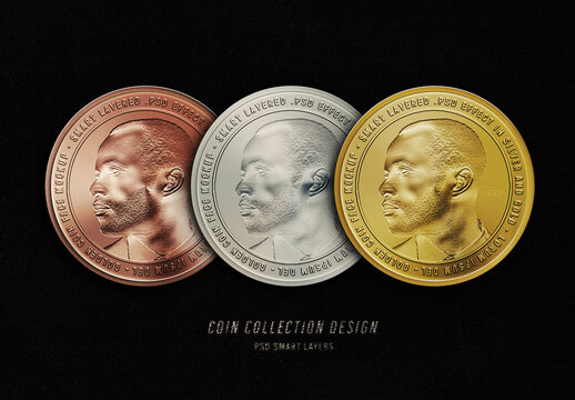 Gold Copper and Silver Coin Design Effect