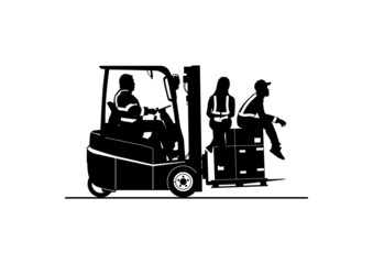 No passengers. Silhouette of the working forklift. Vector.	