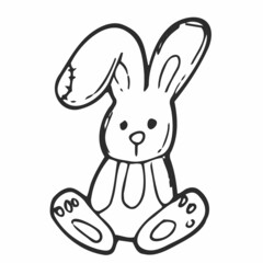 Fototapeta na wymiar Vector black and white drawing, rabbit toy