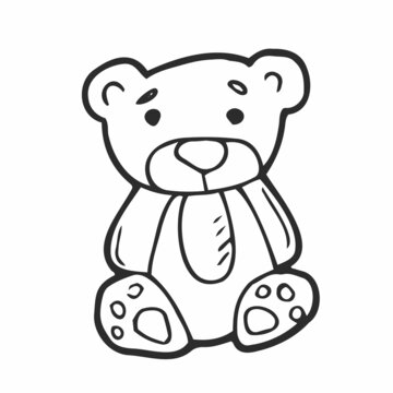 Teddy bear, hand-drawn children's toy. Doodle image for various designs.