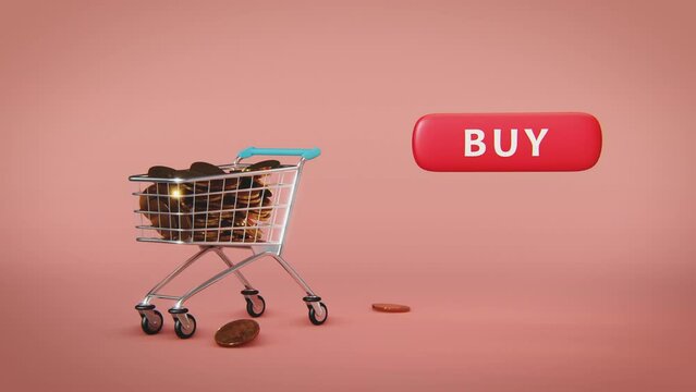 4k video of shopping cart full of phones with button buy.