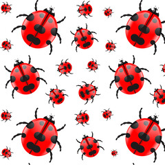 Fototapeta premium Vector realistic isolated ladybug seamless pattern on the white background.