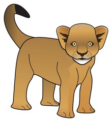 lion cub vector drawing on isolated white background cartoon mammal animal pose character standing walking head face adult male logo sign icon object illustration savanna wildlife jungle king concept
