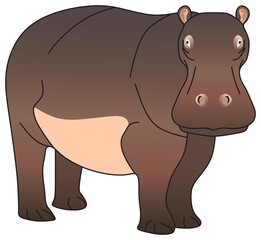 hippopotamus amphibious vector drawing isolated white background mammal herbivorous animal pose character standing walking run hippo head face logo icon object outline illustration wildlife concept