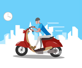 Girl drive on the moto scooter 