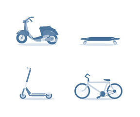 Different types of transport bike scooter moto bicycle skate