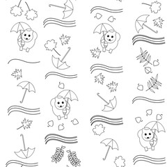 pattern flying dogs on umbrellas in birch and maple leaves