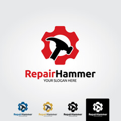 Repair hammer logo template - vector