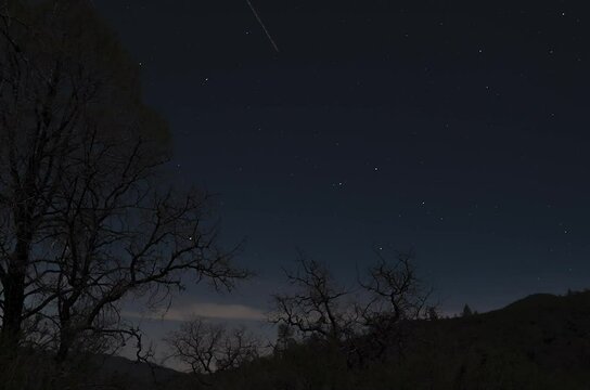 Night Sky Astrophotography Timelapse in the Woods Frees with Hills