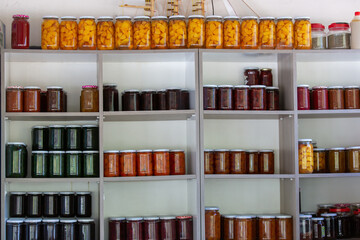 Shop selling homemade jam in Antalya, Turkey. Jam sold rack