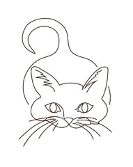 Cute kitten sits and looks up. One line style stock vector illustration isolated on white background