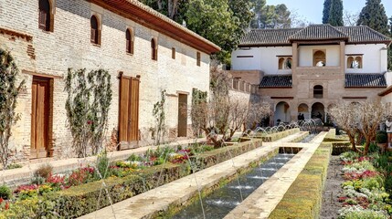 Fototapeta na wymiar jardins du palais de l'Alhambra et du palais de Generalife en Andalousie au sud de l'Espagne
