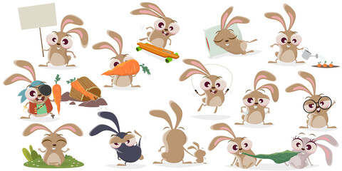 large cartoon collection of a crazy rabbit - 501011786