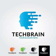 Tech brain logo template - vector
