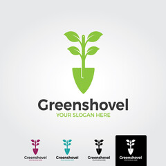 Green shovel logo template - vector