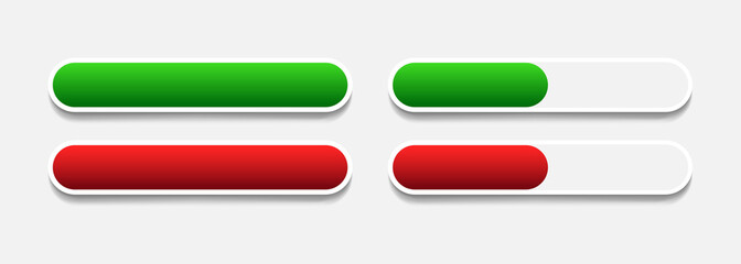 The health bar. Life scale. Green and red stripes. Design elements for video games. Vector clipart isolated on gray background.