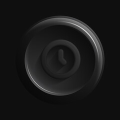 Black Clock Icon. Isolated 3D Round App Button. Vector illustration