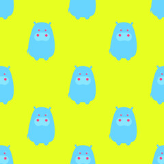 Vector pattern Hippopotamus on yellow background. Cute hippo.  Animal texture for illustrations.