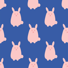 Seamless rabbit pattern. Cute little Bunny on a blue background. Cute rabbit vector design for fabric and textile.