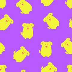 Childish seamless pattern with hand drawn dogs. Trendy Animal vector on purple background. Perfect for kids apparel, fabric, textile, nursery decoration, wrapping paper