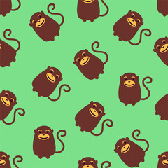 Monkeys seamless pattern. Vector illustration in a flat style on green background.