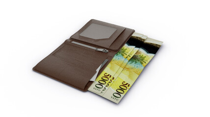 3D rendering of Vanuatu vatu notes in wallet