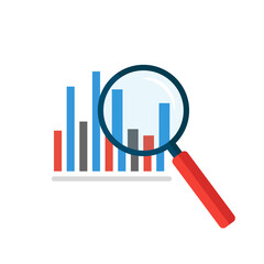 Magnifier analysis chart. Web market and finance analytics. Vector EPS 10