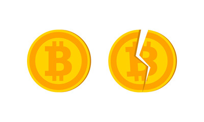 Vector bitcoin and destroyed logo and icon design elements. Vector EPS 10