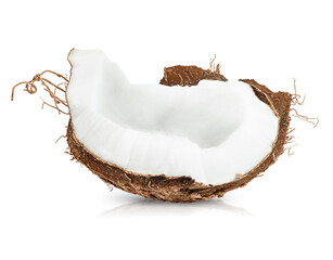 one piece of coconut on a white isolated background