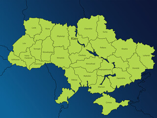 map of Ukraine with regions on a dark blue background