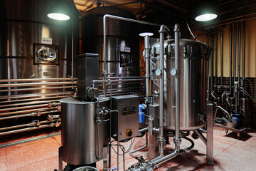 Craft beer production line in modern brewery