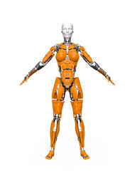amazing robot in a pose on white background