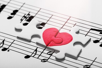 Plakat Small red heart with musical notes. Love to study music concept