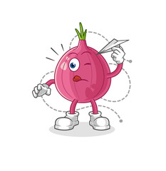 red onion with paper plane character. cartoon mascot vector