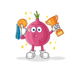 red onion winner with trophie. cartoon character