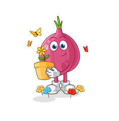 red onion with a flower pot. character vector