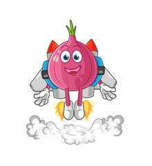 red onion with jetpack mascot. cartoon vector
