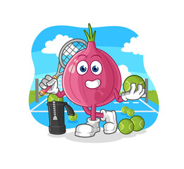 red onion plays tennis illustration. character vector
