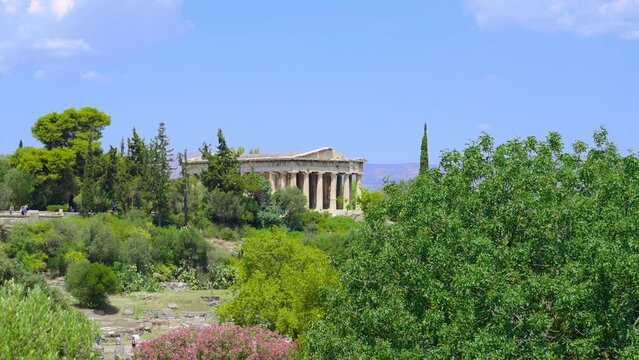 Tracking movement of the temple of Hephaestus in the Ancient Agora of Athens, Greece
