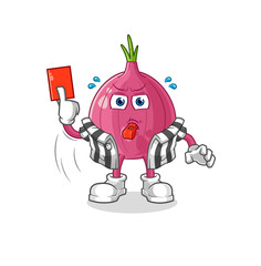 red onion referee with red card illustration. character vector