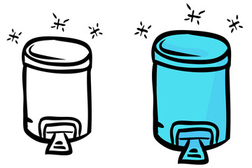 Simple Vector Set Outline Hand Draw Sketch of sparkling Closed Clean and tidy trash bin, at White
