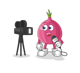 red onion tv reporter cartoon. cartoon mascot vector