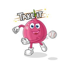red onion throwing baseball vector. cartoon character
