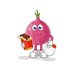 red onion eat chocolate mascot. cartoon vector