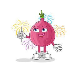 red onion with fireworks mascot. cartoon vector