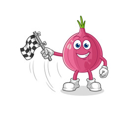 red onion hold finish flag. cartoon mascot vector