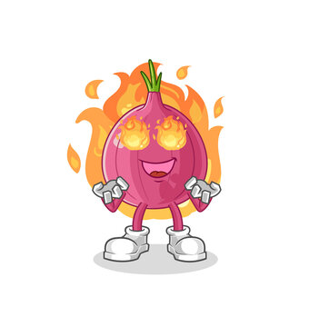 red onion on fire mascot. cartoon vector